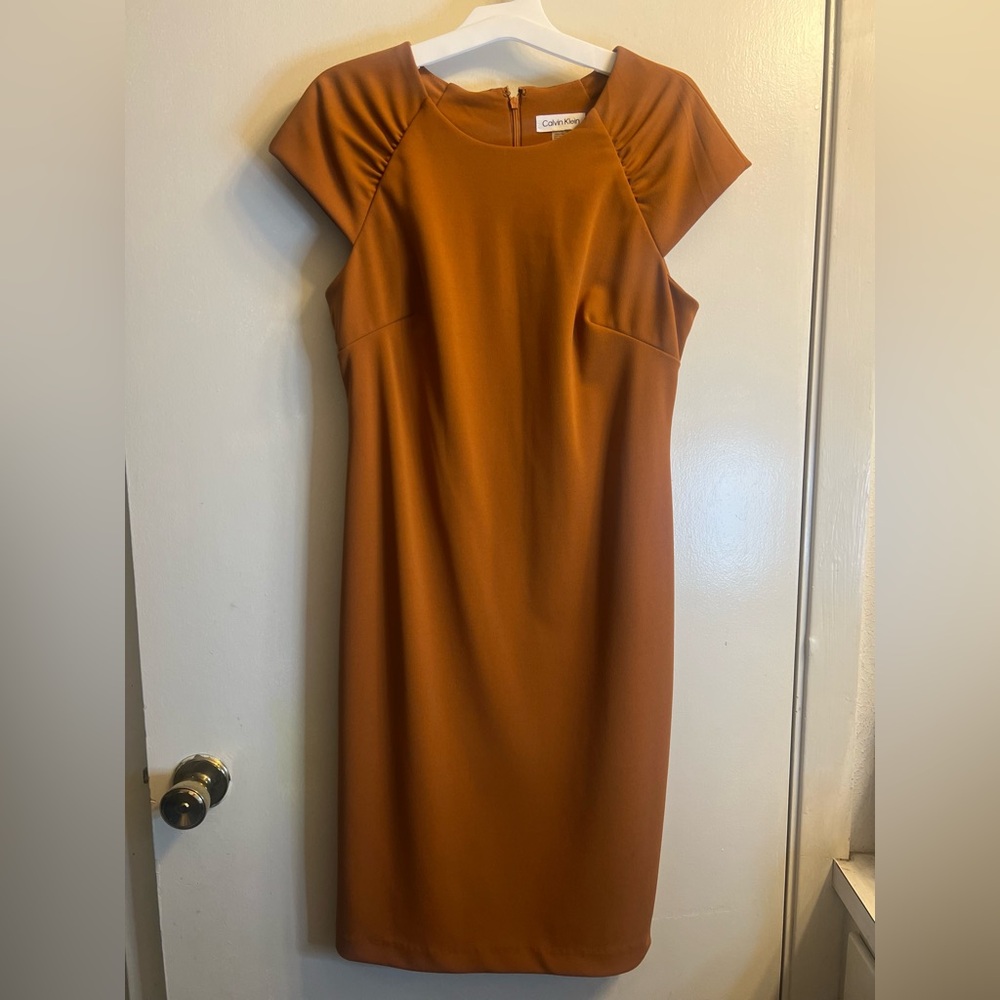 Calvin Klein Orange Sheath Midi Dress for Work - Picture 2 of 4
